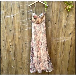 Lulu’s Multi Floral Print Organza Maxi Dress